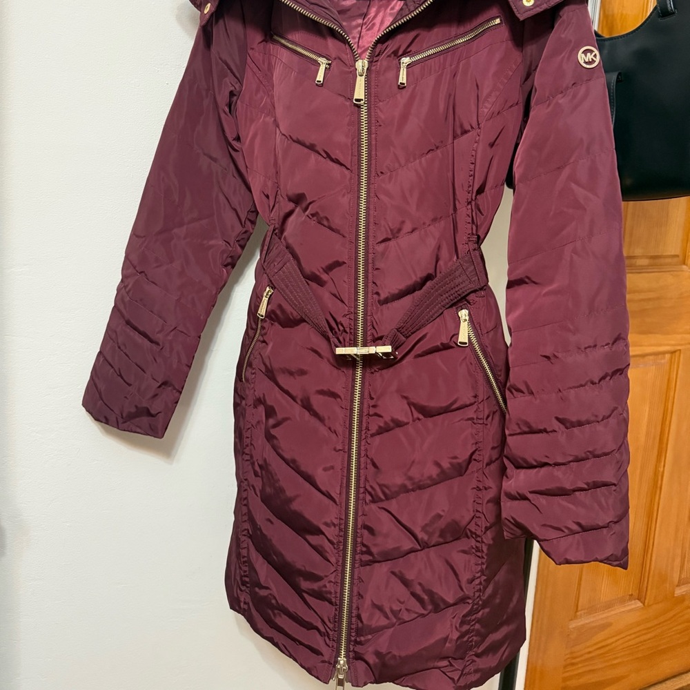 Michaels Maroon Puffer Jacket with Gold Accents